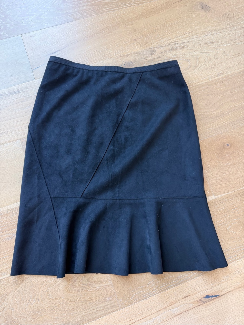 T Tahari Womens Black A-Line Ruffle Hem Skirt Size 10 Panel Seams Waist 31in